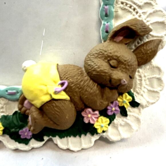 Rabbit Bunny Baby  Picture Frame Lace look 7 x 6" inside 4.5 x 3" stand - Picture 4 of 6